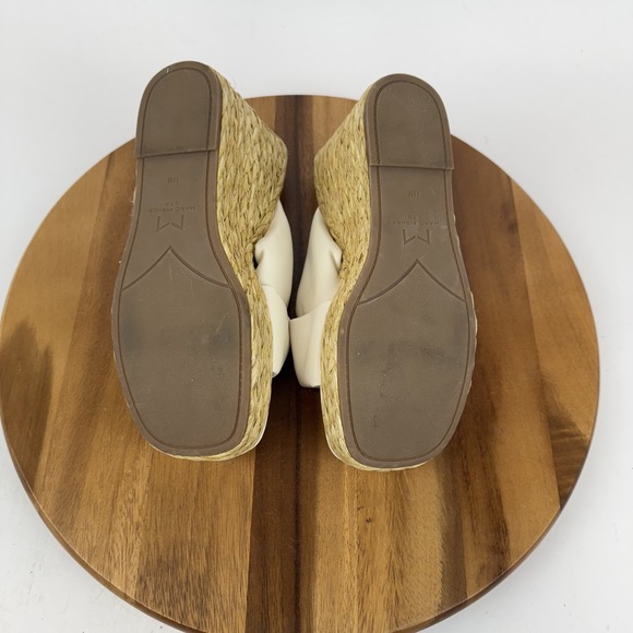 Womens Marc Fisher LTD Navina Slip On Ivory Leather Espadrille Wedges Size 11 M
